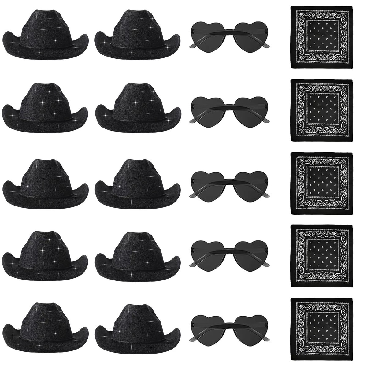 1784 6 Pack Sparkly Cowboy Hats Glitter Western Cowgirl Party Poser | White Glitter Rhinestone Star Cowgirl Hat  main image 2