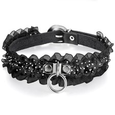 New Retro Lace Dots Choker Leather O Ring Collar Necklace Adjustable