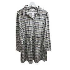 NWT Loft Plaid Shirt Button Front Dress Long Sleeve Cottagecore Prairie Boho XL