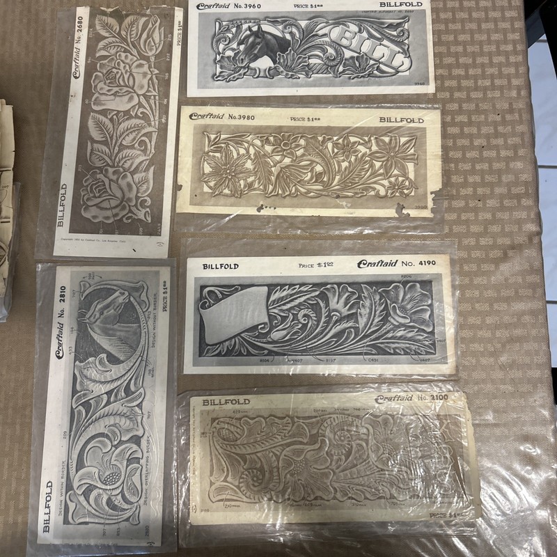 Lot of 6 Vintage Craftaid Leather Carving Templates Billfold