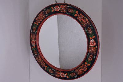 Vintage Hungarian Hand-Painted Floral Folk Art Round Wall Mirror and a free gift