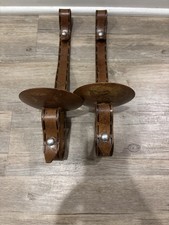 2 Western Decor Bridle Leather Like Metal Scones Candles 16” Tall Cowboy Decor