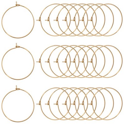 100 Pieces Gold Plated Wine Glass Charm Rings Earring Hoops 20mm