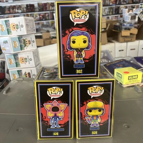 Funko Pop! Stranger Things Black Light Set Lot of 3: Demogorgon Eleven Dustin