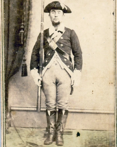 Antique CDV Civil War MILITIA Soldier or REVOLUTIONARY WAR Uniform & TRICORN HAT