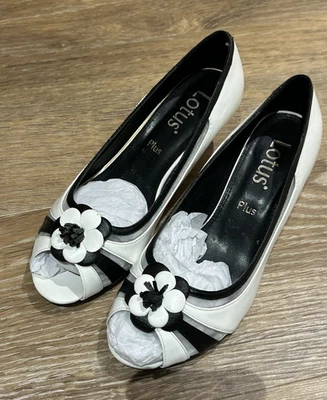 Lotus Women’s White & Black Wedge Court Heels UK 3 WIDE FIT - Image 1 of 4