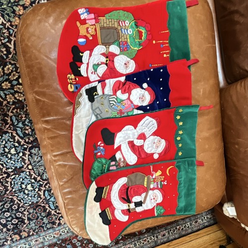 Set of 4 Santa Claus Christmas Stockings Embroidered Appliqued Kids Decor