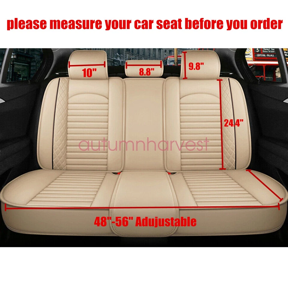 For Honda Quilted Car Pu Leather Cushion Full Set 5-Seat Covers Tan - Image 3 of 4