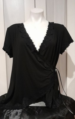 ChaCha Vente - NWT - Black Short Sleeved Wrap Top, Size X- Large