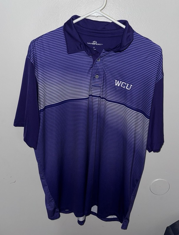 Western Carolina University Polo-Men’s XL-Dri/Fit-Purple Stripes-WCU
