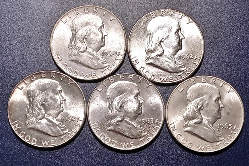 Lot of (5) Choice/Gem BU Franklin Half Dollars (1960-1963)