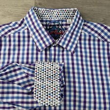 Robert Graham Flip Cuff Shirt Men Size XL Classic Fit Blue Purple Plaid Cotton