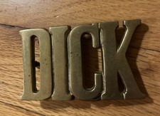 Vintage DICK Custom Name Brass Belt Buckle 1970s