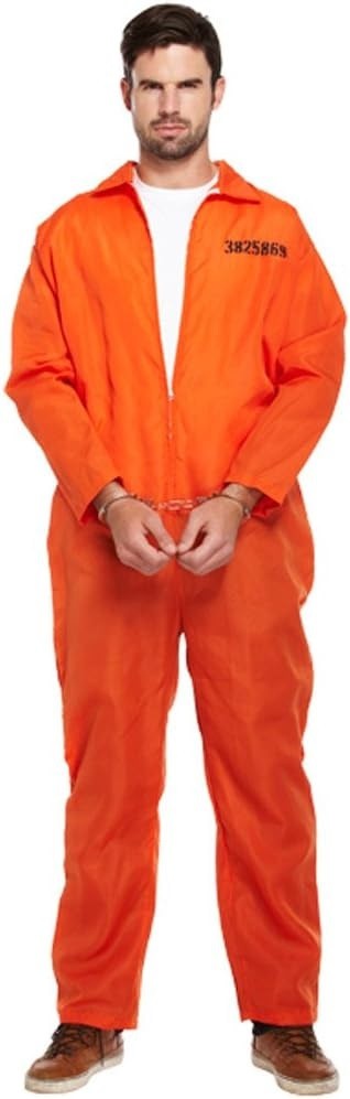 Disfraz De Preso Naranja Clásico JUMPSUIT Talla Única Adulto