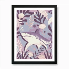 Purple Blacktip Reef Shark Illustra Framed Wall Art Poster Canvas Print Picture
