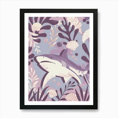 Lila Schwarzspitze Riff Hai Illustra gerahmtes Wandbild Poster Leinwanddruck Bild