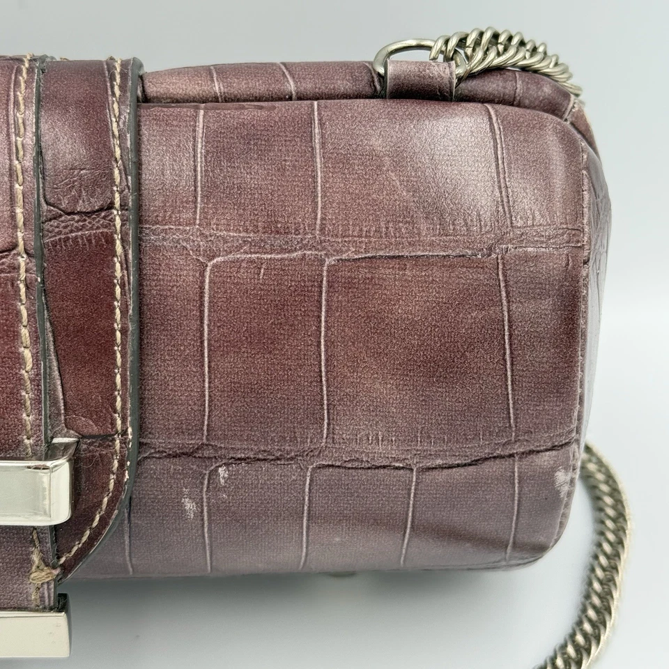 Liz Claiborne Faux Croc Barrel Bag Burgundy Chain Strap Clutch Purse Y2K Glam - Image 4 of 4