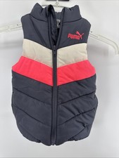 Puma Girl's Sleeveless Puffer Jacket Vest Size 2TWinter Colorblock Gray Hot Pink