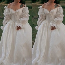 Wedding Dresses Off The Shoulder Puff Ruffle Sleeve A Line Vintage Bridal Gowns
