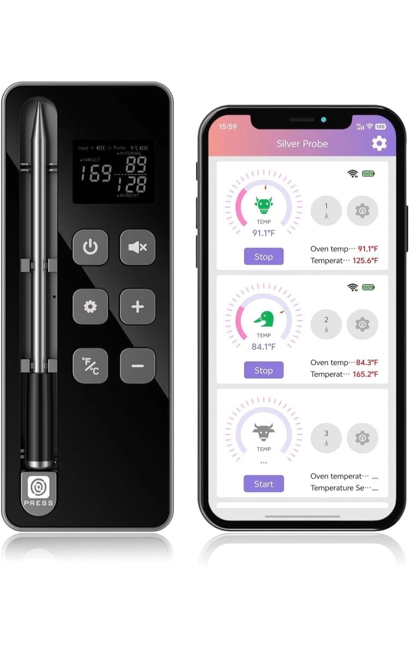 trefoiled Smart Bluetooth Wireless Meat Thermometer with Display Base, NIST ±0.5