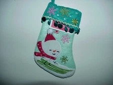 Mini Christmas Stocking Snowman Money/small Gift Holder Snowman Sledding 8"