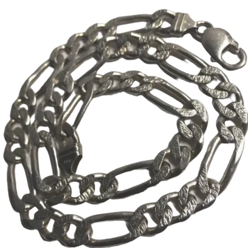 925 Sterling silver necklace heavy 18" solid Italian figaro link chain 55gr 10mm