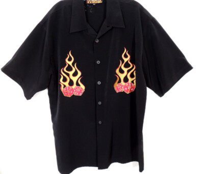 Dragonfly Mens XL High Roller Shirt Dice Flames Button Up Gambling Bowling Camp