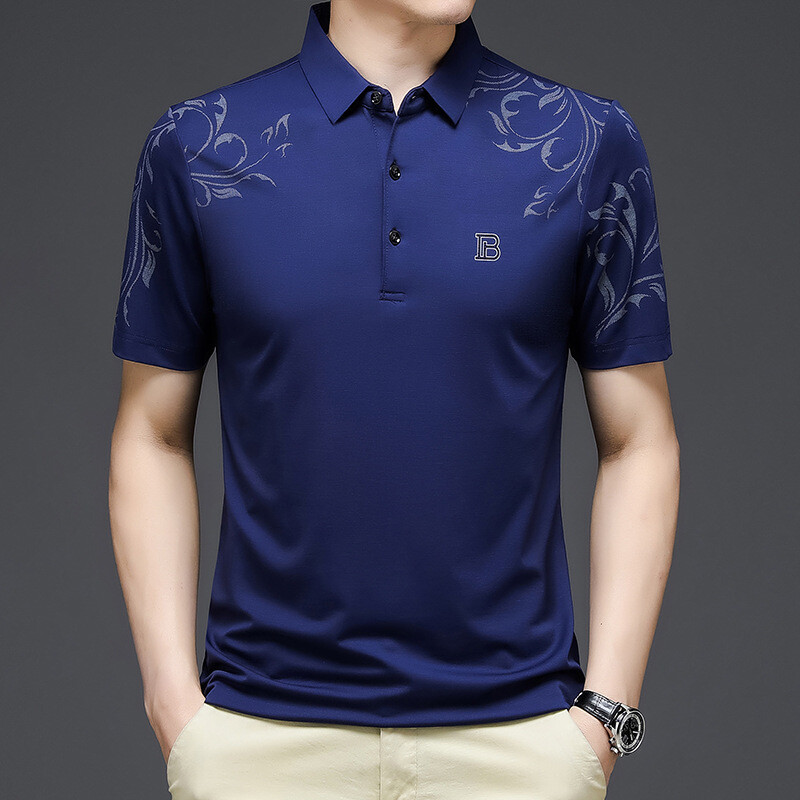 ZONBAILON Printed Loose Casual Versatile Men's Sports Polo Shirt