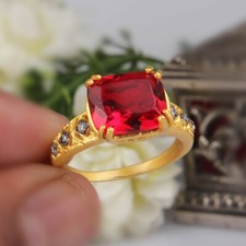 Women's Red Stone Statement Ring 925 Silver Gold Plated Engagement Gift Ring