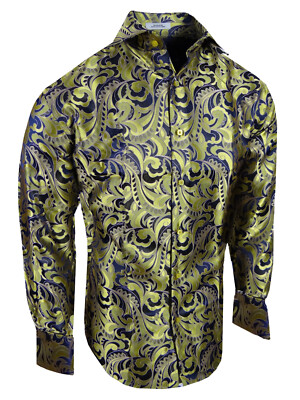 Mens Event Dress Shirt Floral Paisley Designs with Sheen French Cuff by Leonardi