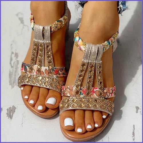 Sandalias Bohemias Moda De Mujer Zapatos De Cuña Con Plataforma Gladiador  RomanO | eBay