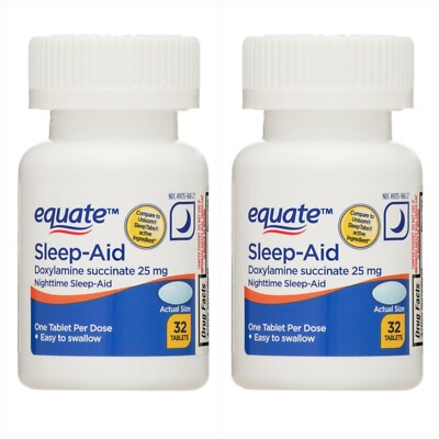 2 PACK Equate Nighttime Sleep-Aid Doxylamine Succinate Tablets 25 mg 64 Count 