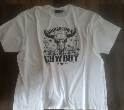 New Men's custom simmer down cowboy white T-shirt size 2XL 50-52
