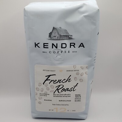 Kendra Small Batch Coffee French Roast 12 Oz Bag 100% Dark Ground Arabica Beans