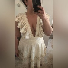 FARM RIO Eyelet patch beaded mini dress off-white women’s XL