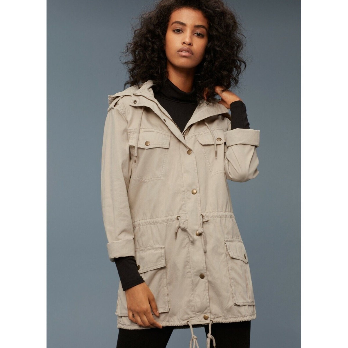 Aritzia Talula Trooper khaki utility army jacket coat with hood