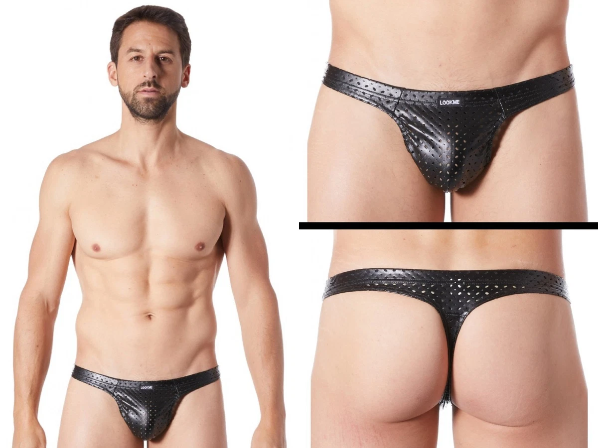 LOOK ME KUNSTLEDER STRING LOCHMUSTER clubwear schwarz wetlook slip