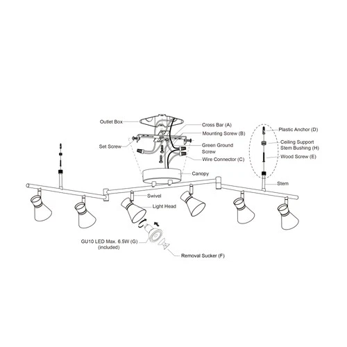 Vaxcel Lighting C0288 Alto 6 Light 82"W LED Swing Arm Rail - Black - Picture 4 of 9