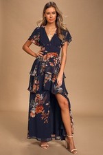 Lulus Midnight Mood Tiered Maxi Dress Blue L