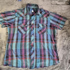 Wrangler Shirt Mens Extra Large Multicolor Plaid Western Pearl Snap Short Sleeve
