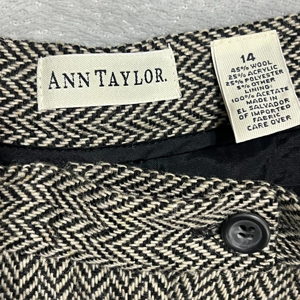 Pantalones vintage Ann Taylor para mujer 14 negro crema mezcla de lana espiga tiro alto Foto 4 de 4