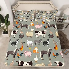 Farm Animals Bedding Set Twin for ,Cartoon Farmhouse Animal Theme Bed Sheets ...