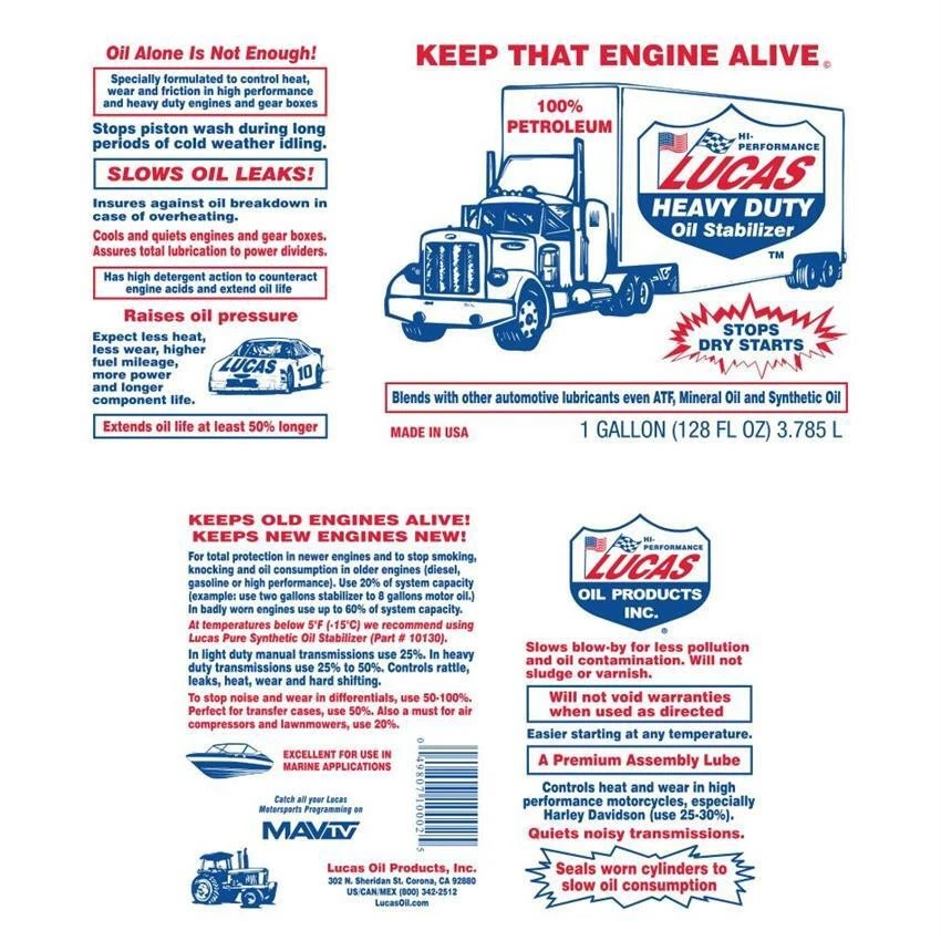 Lucas Oil 10002 высокопрочный стабилизатор масла, 1 галлон, корпус из 4 - Изображение 4 из 4