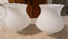 Vintage 2 Milk Glass Lampshade Hobnail Tulip Shape Scalloped Rim 1 1/2 in Fitter