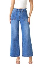 Wakee Washed Blue Wide Leg Jeans With Large Pockets 7172