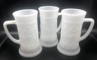 3 Vtg Rare 1950s Federal Milk Glass Beer Mug Stein White Tavern Scene 6” Tall