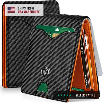 Slim Wallet for Men Rfid Blocking Leather Bifold Front Pocket Carbon Fiber Credi