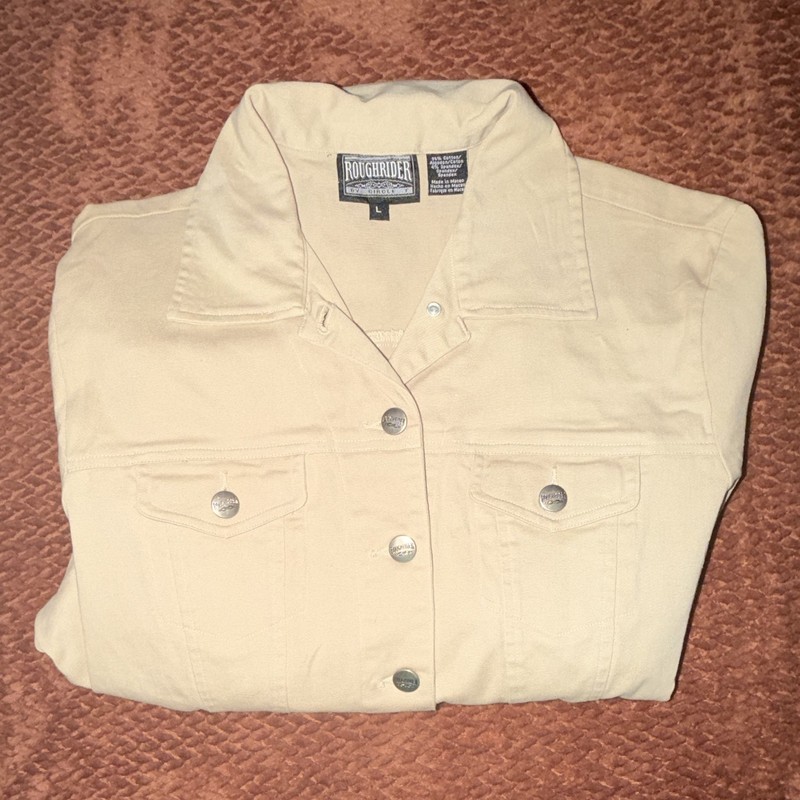 Roughrider by Citron Women’s Beige Collared Button-Up Long Sleeve L Cotton