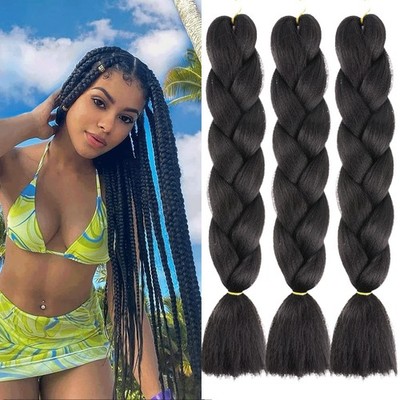3 Packs 24 Inch Natural Black Jumbo Braiding Hair for Twist Box Bradis Hair K...