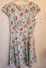 Women's M Cocktail Party Dress 1950s Retro Rockabilly Prom Dress Cap Sleeve Blue